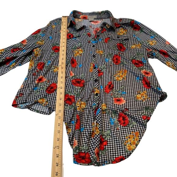 Passport Plus Checkered Floral Tie Front Button Down Shirt Blouse Plus Sz 2X - Picture 5 of 8